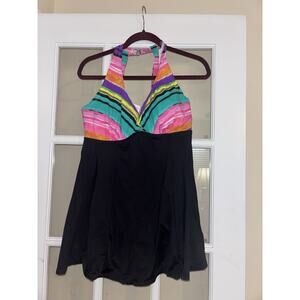 Suit Yourself VTG one piece swim dress sleeveless colorful pattern underwire 12